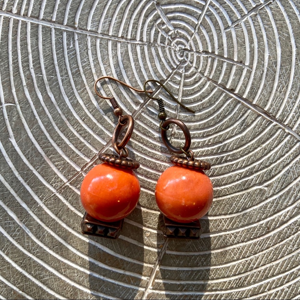 New Dangle  Rust and Orange Beaded Earrings |